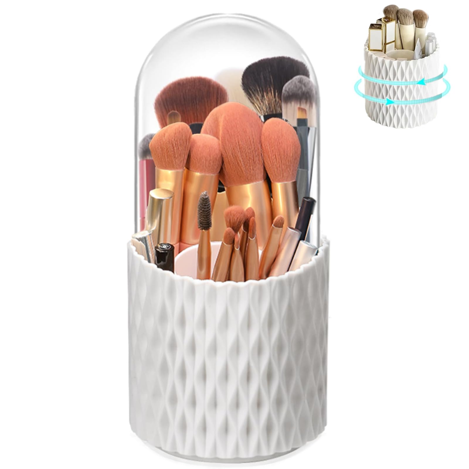 DXRPO Organizador Brochas Maquillaje, Soporte Giratorio de 360° para Brochas Con Tapa, Organizador de Brochas de Maquillaje para Habitaciones y Tocador