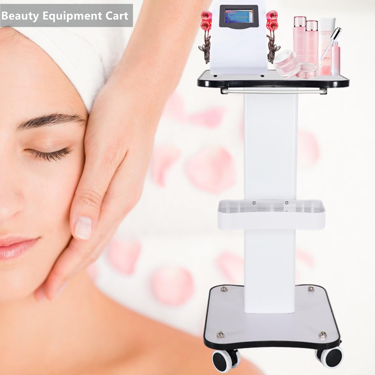 3 Tier Beauty Equipment Cart Beauty Rolling Trolley Cart Equipment Mobile Salon Spa Service Instrument Aluminum Alloy Barbershop Holder Organizer with Wheels and Tray