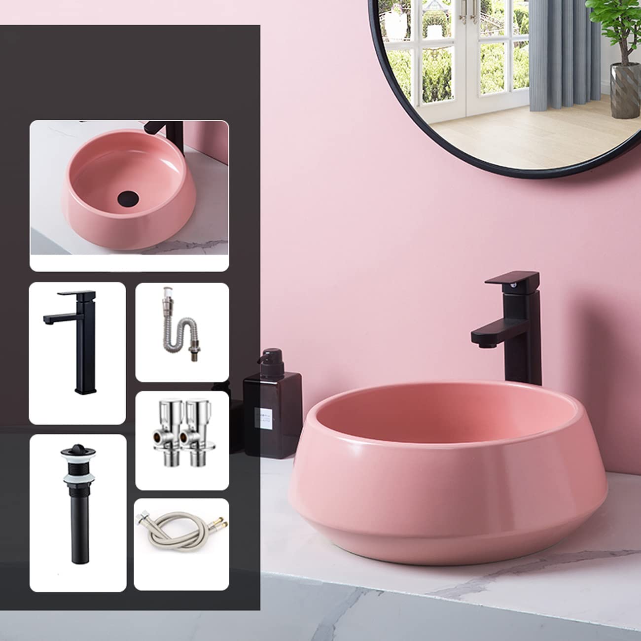 Umywalka Nablatowa, Minimalistyczna Umywalka Porcelanowa, Umywalka Ceramiczna Nablatowa, Rozmiar Pinkone, Rozmiar Pinkone