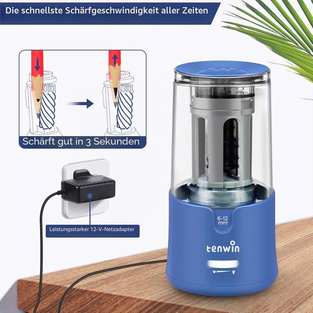 Elektrischer Bleistiftspitzer für Buntstifte, schneller Anspitzer für 6–12 mm Bleistifte, robust, für Büro, Schule, Klassenzimmer, Zuhause, tragbar, Auto-Stop