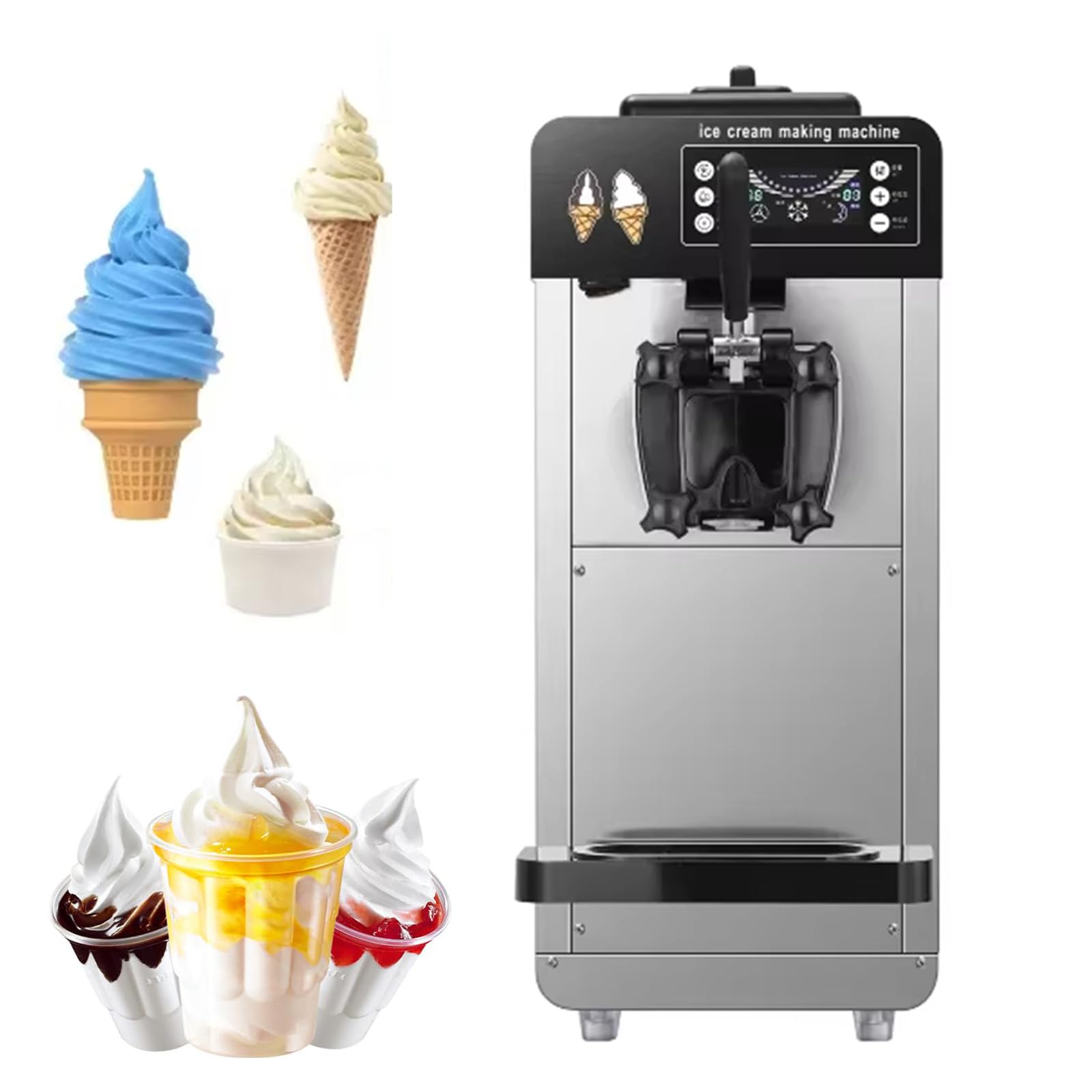 Macchina Professionale per Gelato, Potente erogatore a Testa Singola per Gelato Soft, Display a LED e Pulizia Automatica, Ideale per ristoranti, gelaterie e caffetterie.