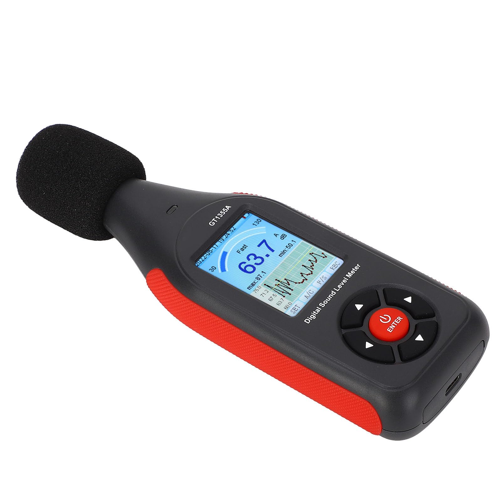 Fonometro portatile con schermo LCD retroilluminato e modalità di risposta rapida e lenta - Lettore digitale del livello di rumore con misurazione di temperatura e umidità -