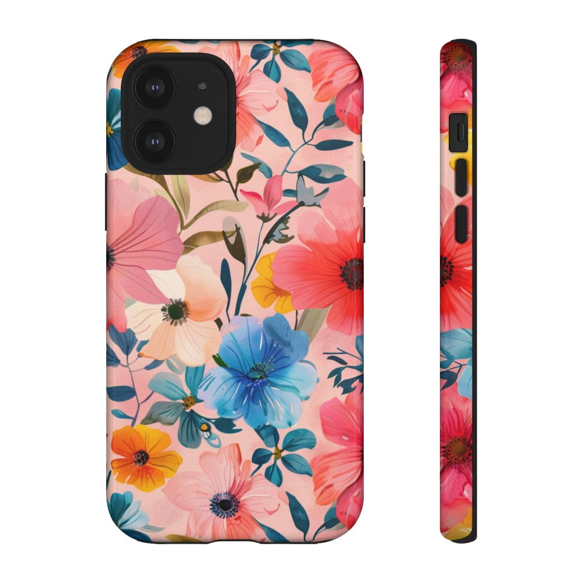 Coque rigide iPhone 12 rose floral brillant, cadeau idéal - 2