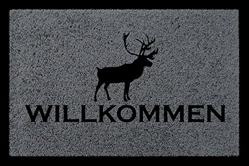 TÜRMATTE Fußmatte WILLKOMMEN ELCH Weihnachten Winter Jäger Jagd Geschenk Eingang Dunkelgrau