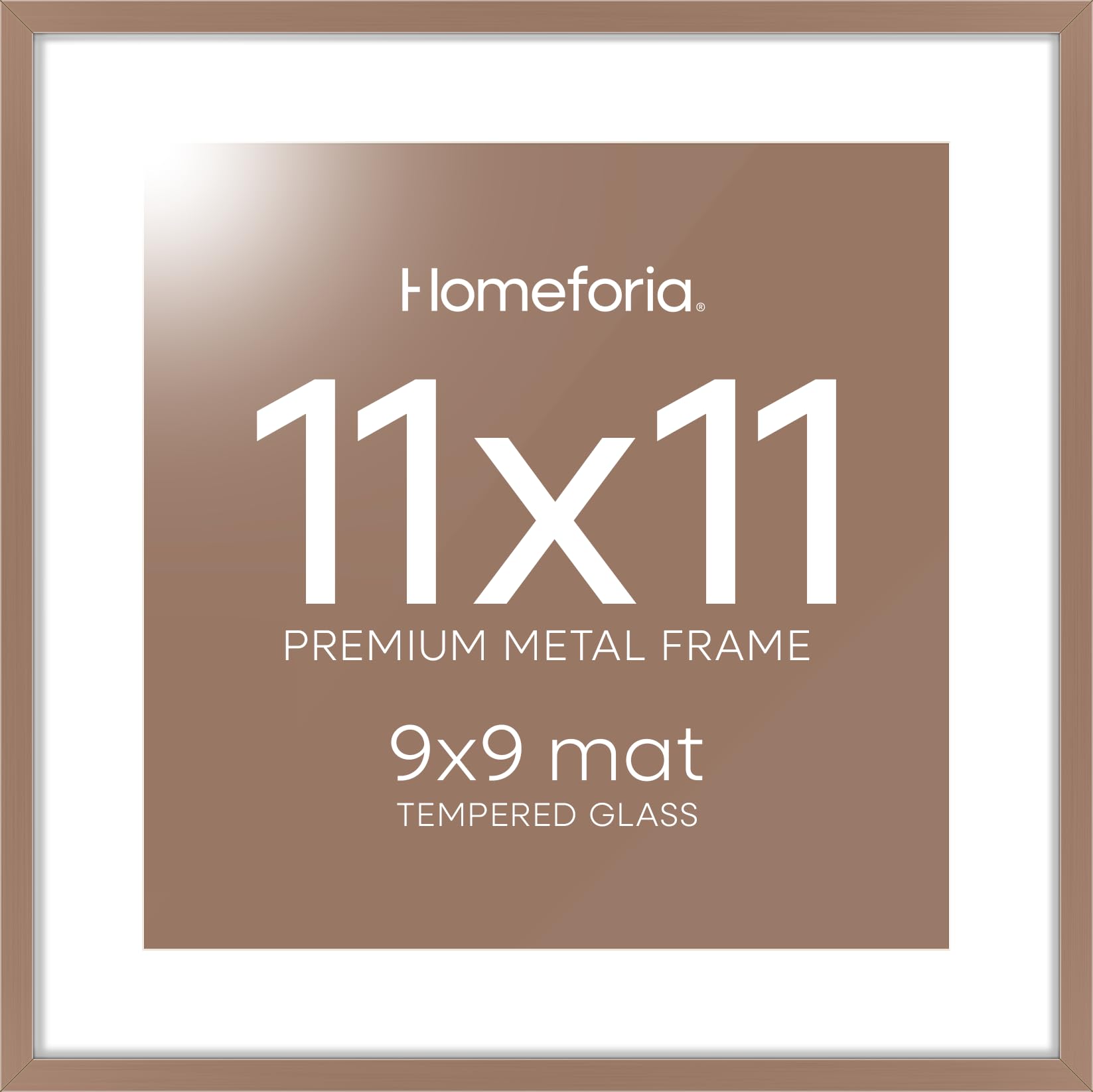 Homeforia 11x11 Mocha Picture Frame, High-End Metal, 9x9 Mat, Glass | High End Aluminum, Tempered Glass, Acid-Free 9x9 Removable Mat, 11x11 in Edge-to-Edge Display 11x11, Wall Kit, Set Of 2