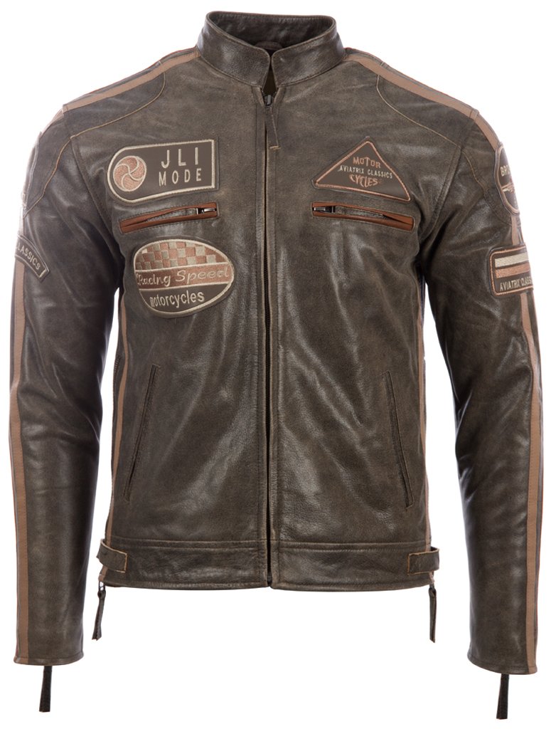 Aviatrix Men's Super-Soft Real Leather Band Collar Patch Fashion Biker Jacket (CXUS) , Desert Tan, 6XL / Chest=48 inches