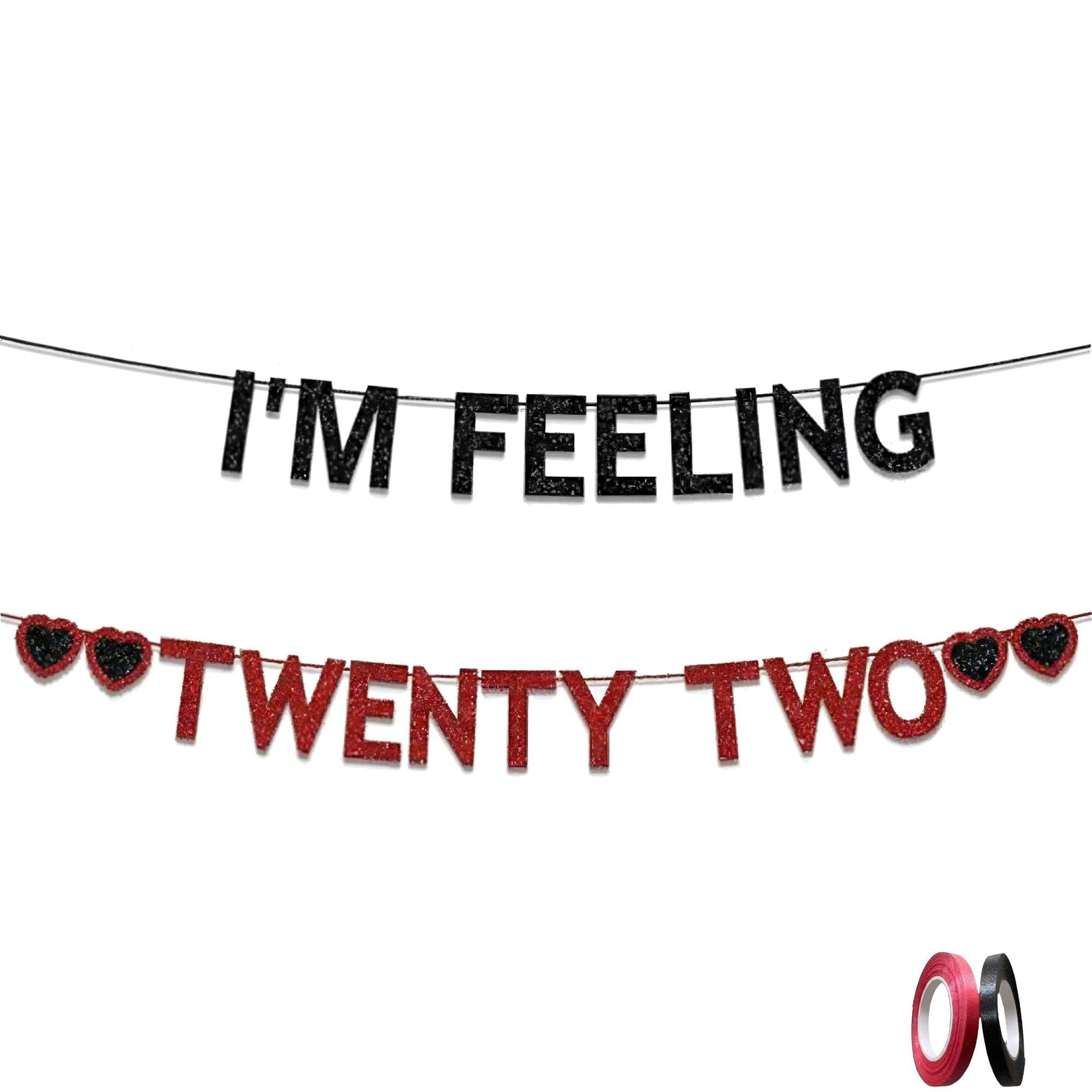 I'm Feeling 22 Banner - Black Red Glitter 22nd Birthday Party Garland Decoration - Twenty Two Sign Decor for Girls and Boys