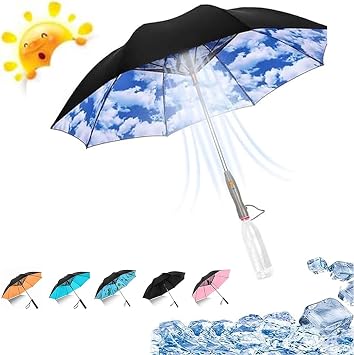 2024 New 3 In 1 Umbrella With Fan And Mister, Umbrella With Fan, Uv Blocking Umbrella, Umbrella With Fan And Mist Spray, Usb Rechargeable, 6 Colors Available, Folding Umbrella,Blue sky and white