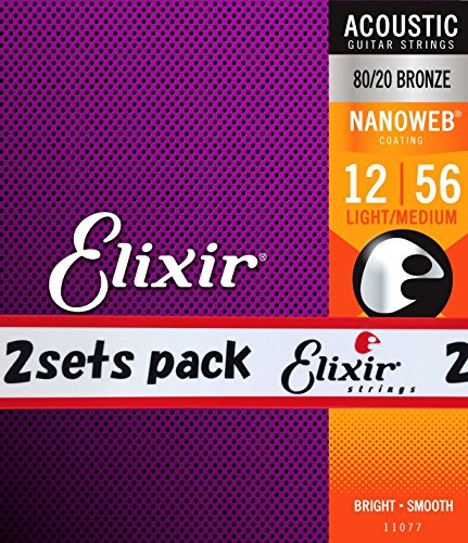 Elixir エリクサー アコースティックギター弦 NANOWEB 80/20ブロンズ Light Medium .012-.056 #11077 2個セット