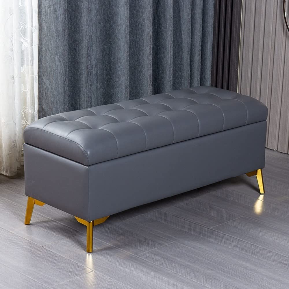 Tuklye Ottoman Footstool shoe stool sofa bench with storage artificial leather large cushion Bearing 150kg Ottomans (Color : Grey)