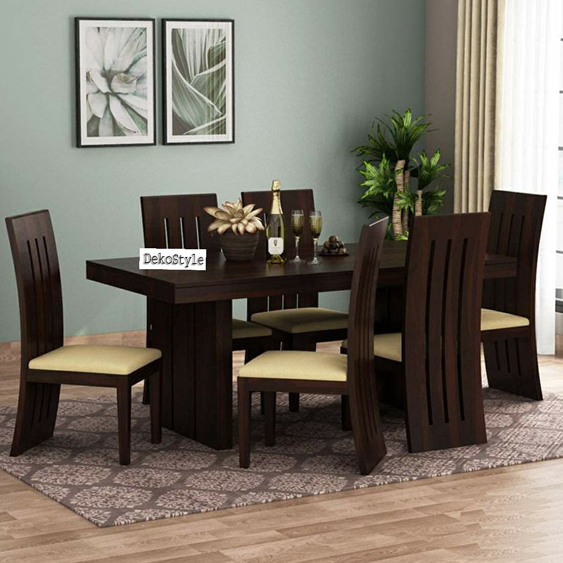 Nisha Furniture Solid Sheesham Wood Dining Table Set 6 Seater with