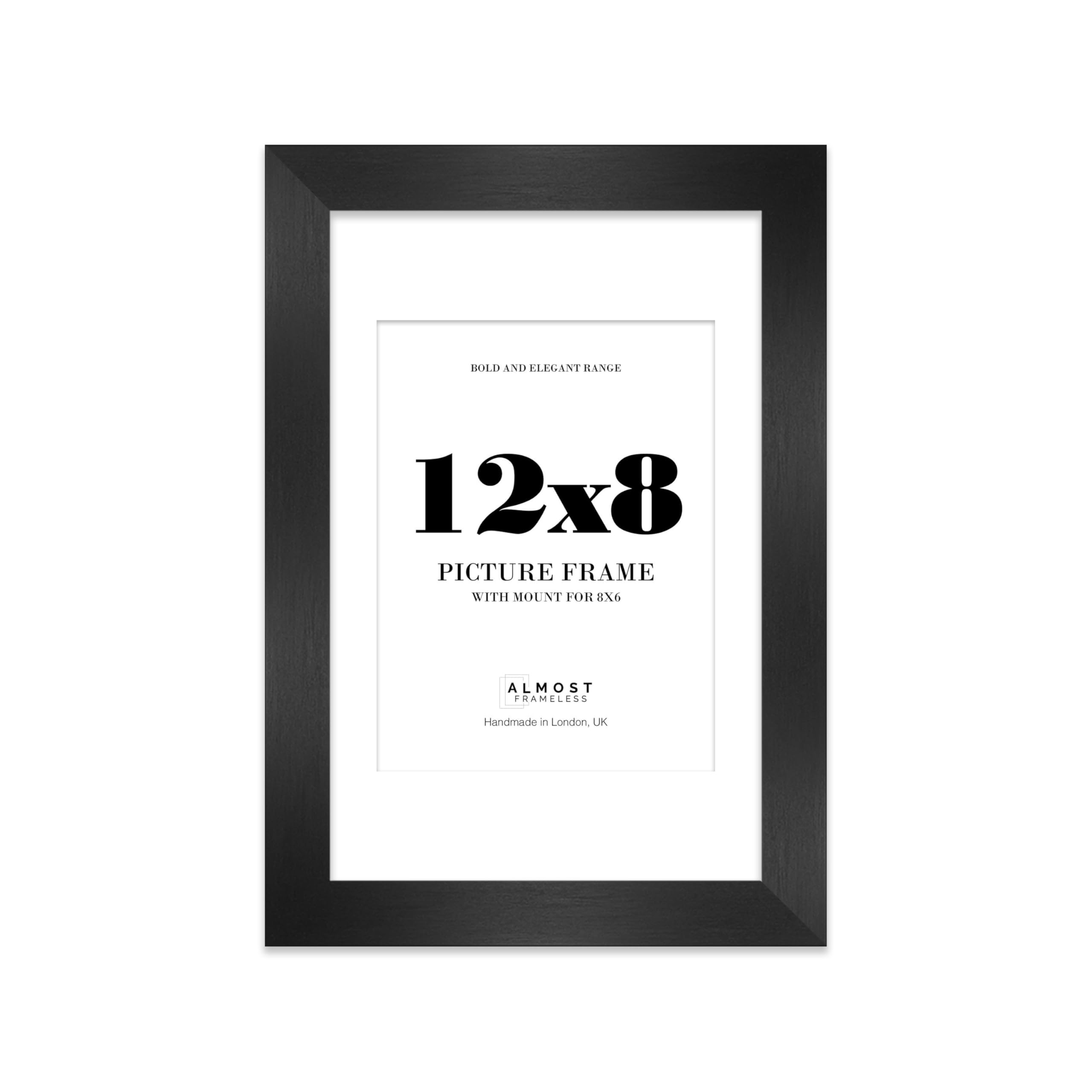 12x8 Black Frame With Mount for 8x6 Pictures 28mm Edge Portrait and Landscape Display with Wall Hooks and Kickstand, 1 Pack