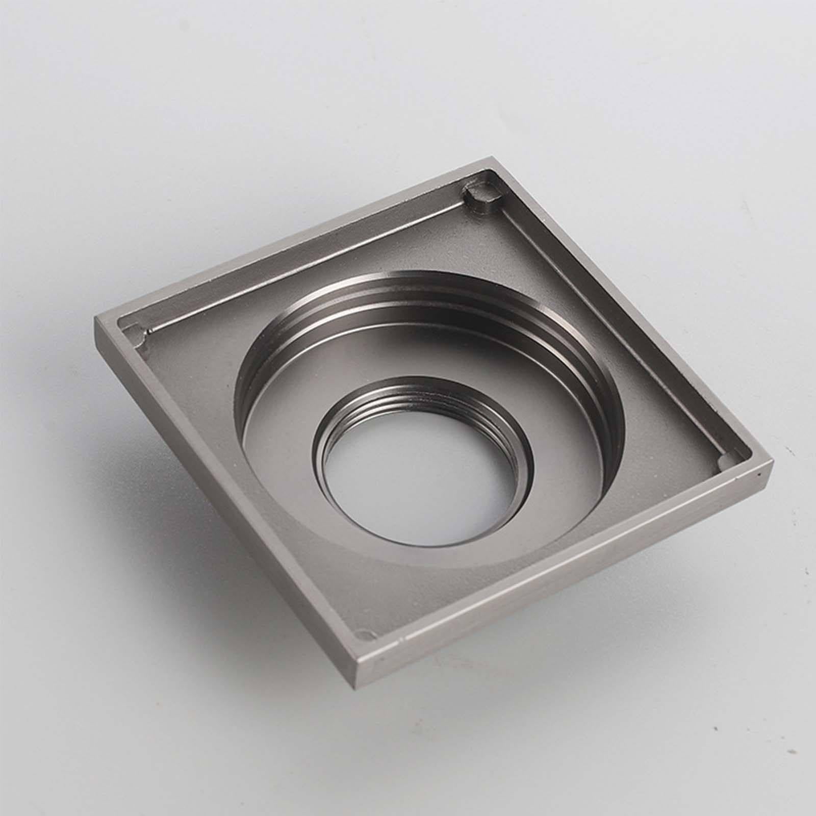 Bonde Douche Acier Inoxydable Siphon Douche Gris Pistolet Bonde de Douche Carré Bonde Douche Extra Plate 100 * 100mm Anti-Odeur Siphon de Sol Convient pour La Maison, L'extérieur DT La Villa
