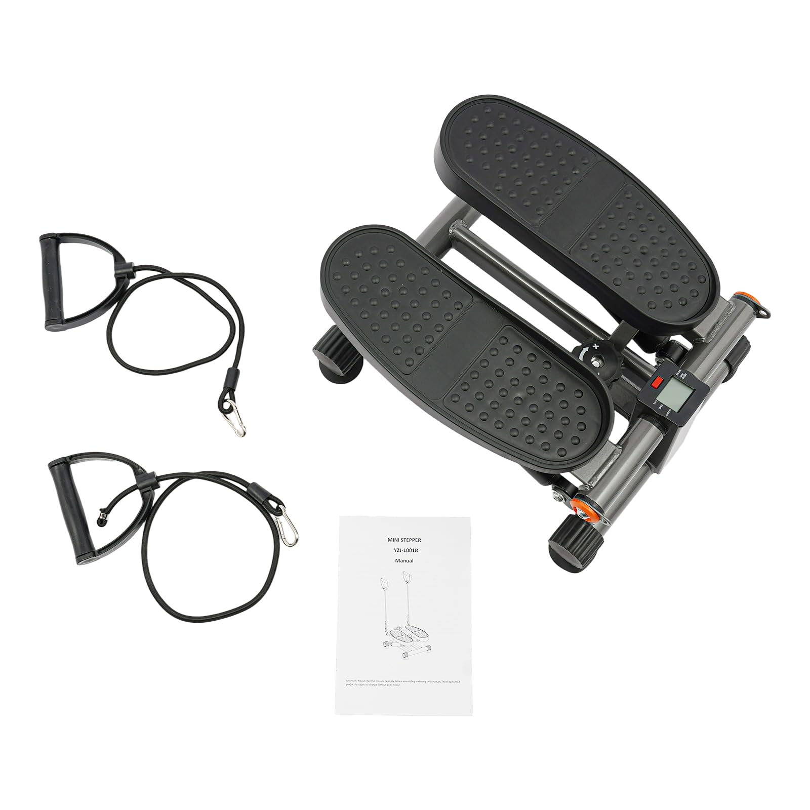 Stepper do domu z linami zasilania, 2 w 1, sprzęt fitness, maks. 150 kg | Trenażer pedałów z wyświetlaczem LCD, układem hydraulicznym, taśmami do treningu nóg i ramion, rehabilitacji, domu, biura