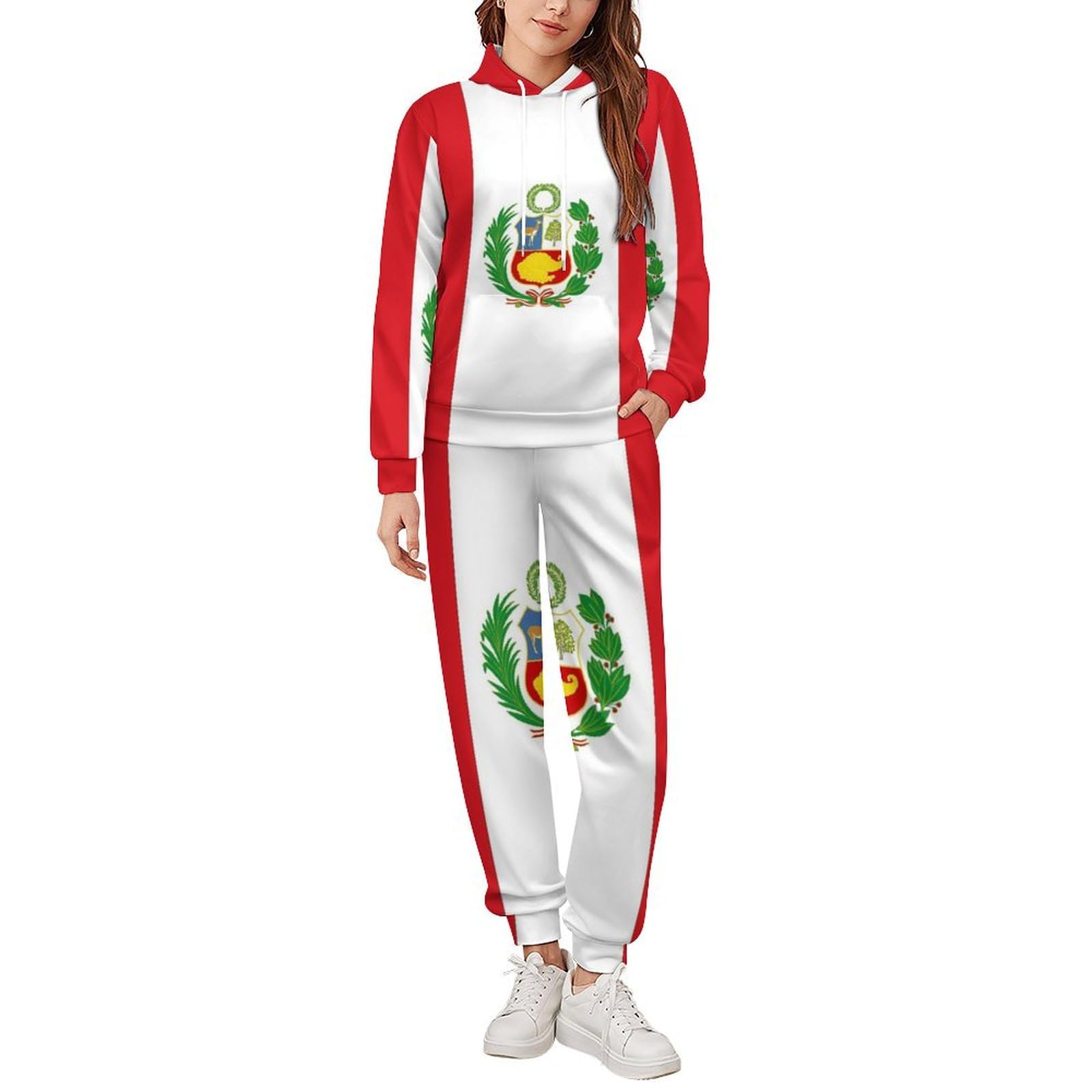 Survêtement Homme Femme Ensemble Complet 2 Pièces Survêtement Tenue République Pérou Drapeau Imprimé Manches Longues Sweat Capuche Pull Sweat Jogger Pantalon De Survêtement Lounge Ensemble Complet