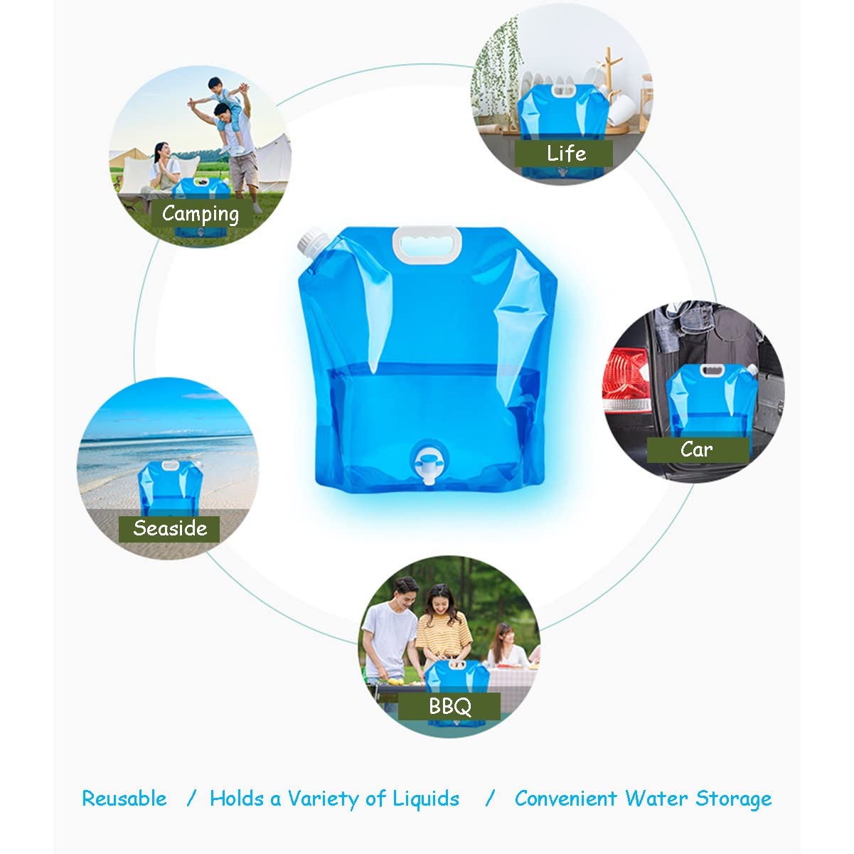 2 Réservoirs D'eau Pliables LUCYLANKER - 8 Litres Chacun - Pour Randonnée, Camping, Pique-nique - Robinet Rotatif 2 Réservoirs D'eau Pliables LUCYLANKER - 8 Litres Chacun - Pour Randonnée, Camping, Pique-nique - Robinet Rotatif