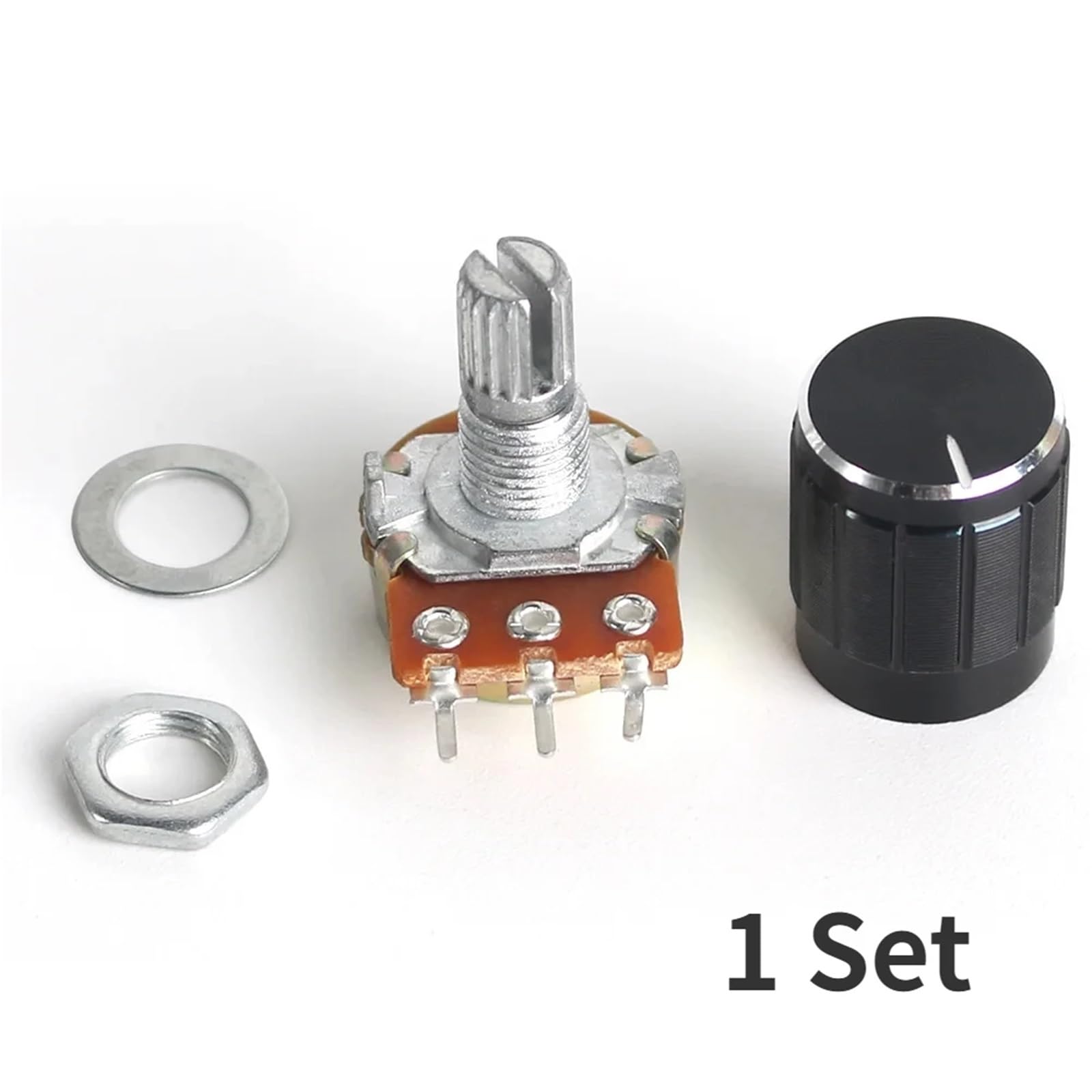 Juego de 5 potenciómetros lineales WH148 de 15mm, 3 pines, 1K, 2K, 5K, 10K, 20K, 50K, 100K, 250K, 1M con tapa de perilla de aleación de aluminio negra, Kit de potenciómetro(2K Ohm)