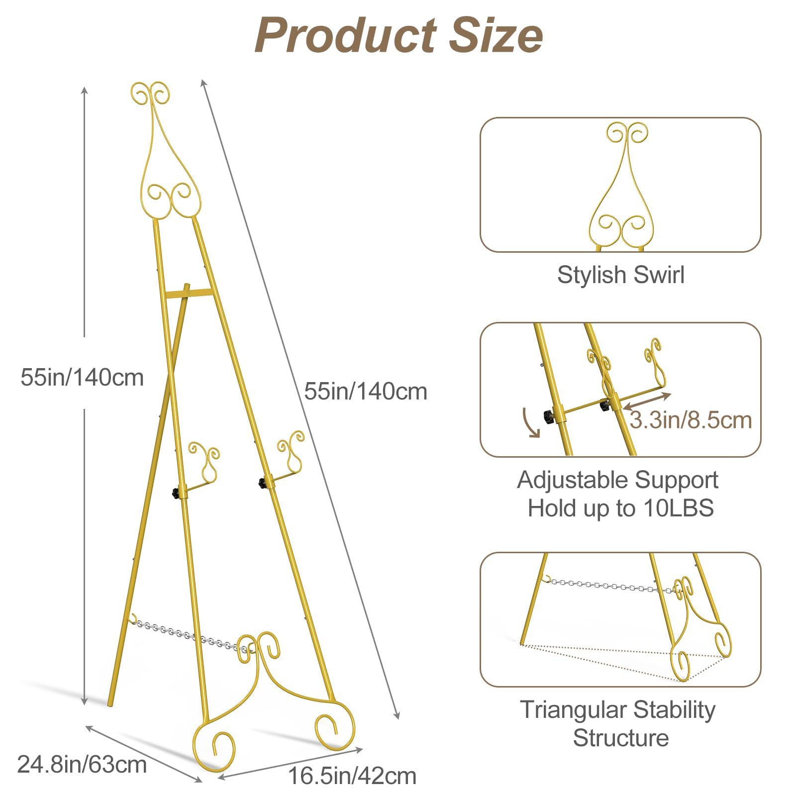 LIANTRAL Set di 2 cavalletti grandi in metallo per ingresso matrimonio segno di benvenuto supporto regolabile autoportante cornice specchio arte rack con catena supporto per pittura esposizione