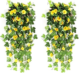 MJARTORIA 2PCS Artificial Wisteria Vine Artificial Hanging Flowers Fake Plants for Garden Fence Balcony Outdoor Inside Decoration