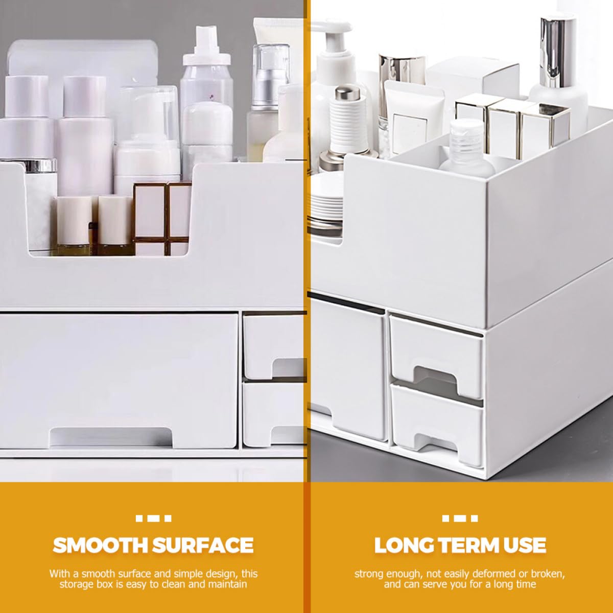 Organizer Cosmetici Trasparente Doppio Strato e Scatola Porta Oggetti per Trucco e Gioielli, Contenitore da Scrivania per Bagno e Ufficio