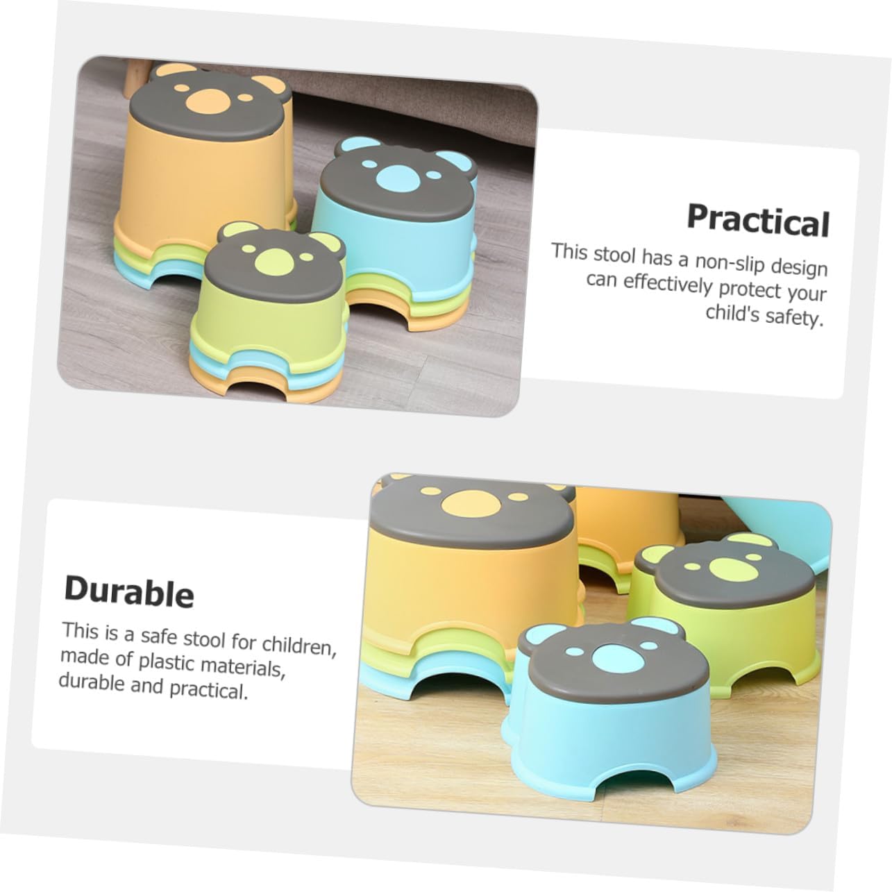 Non-Slip Cartoon Step Stool Plastic Low Seat for Bathroom Kitchen Bedroom Small Footrest for Toilet Training and Hand Washing Support