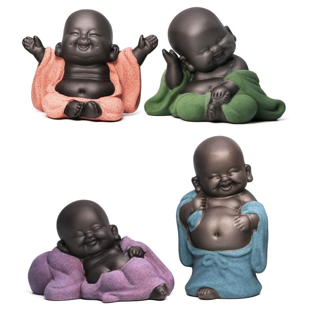 Figurine Bouddha riant miniature lot de 4 source de joie