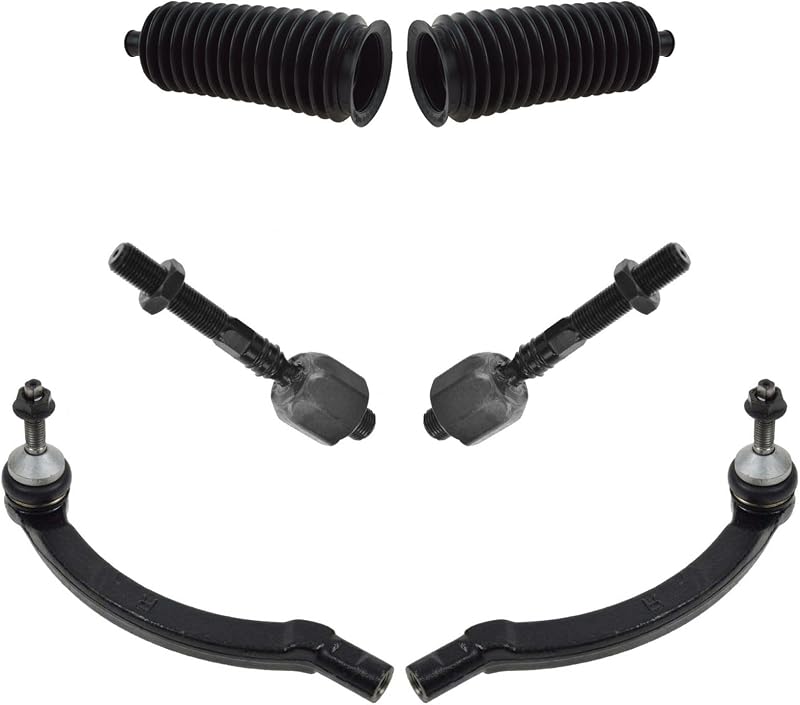 Kit de direção TRQ com barras axiais internas e externas e coifas da caixa de direção – 6 peças