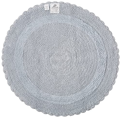 Saffron Fabs Bath Rug Cotton 36 In Round, Reversible-Different Pattern On Both Sides, Silver Gray, Hand Knitted Crochet Lace Border, Machine Washable #TOP1