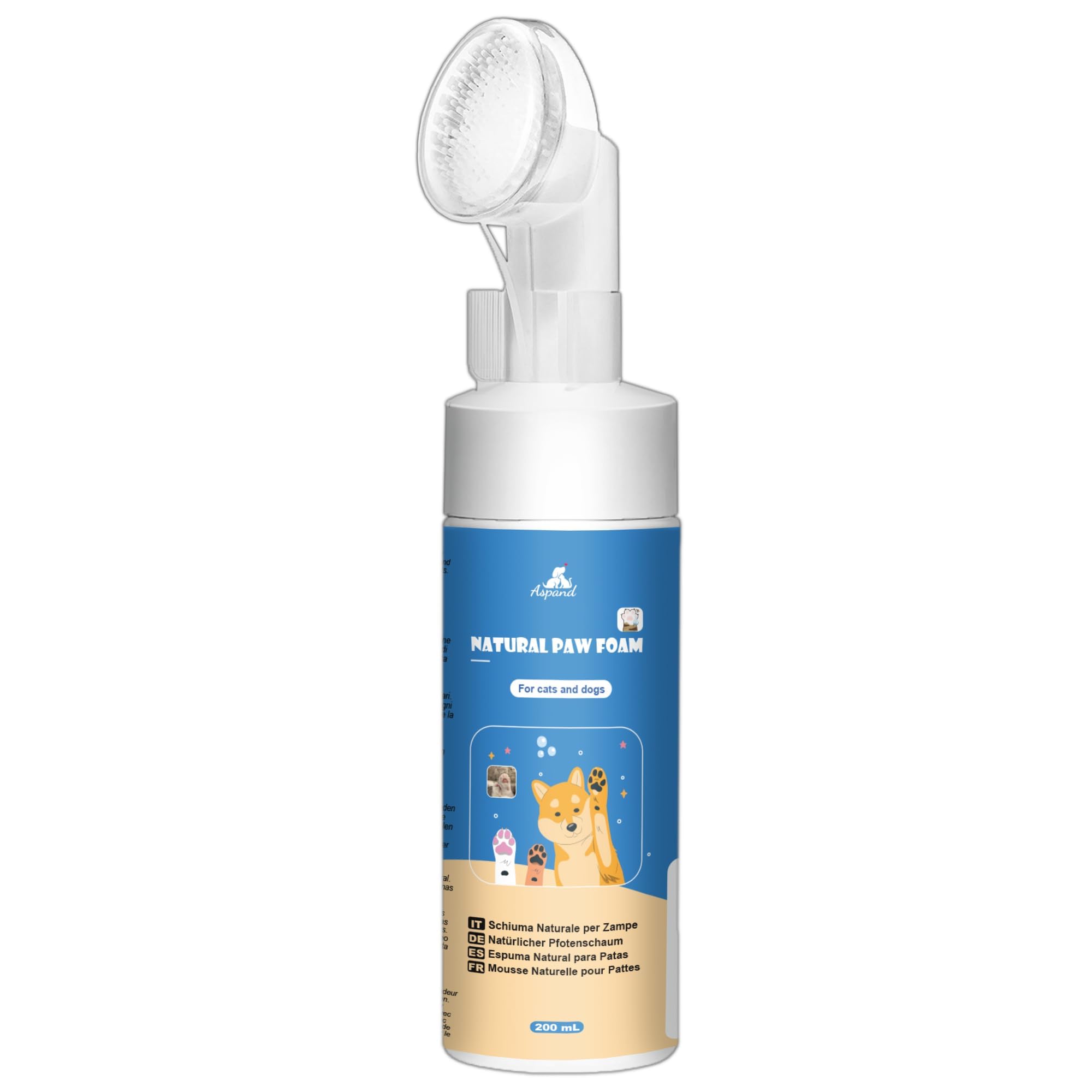 Aspand Paw Cleaner for Dogs and Cats, Natural Foam for Cleaning Paws Without Rinse, Foot Cleaning Brush, Waterless Cleaner, Anti-Odor Wash