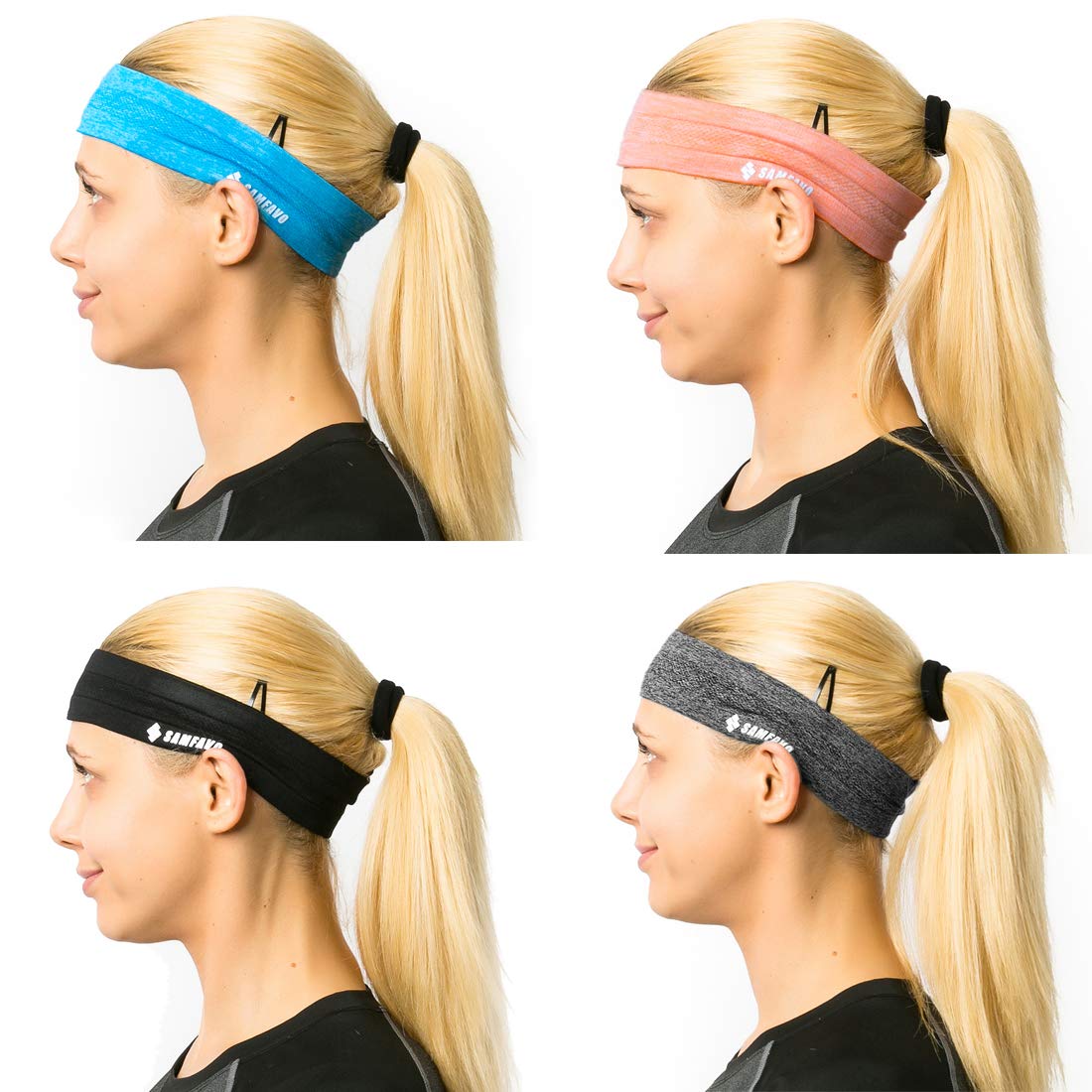 SAMFAVO Sports Headbands for Women and Men-Workout Headbands-Sweatband for Running Fitness Yoga Basketball