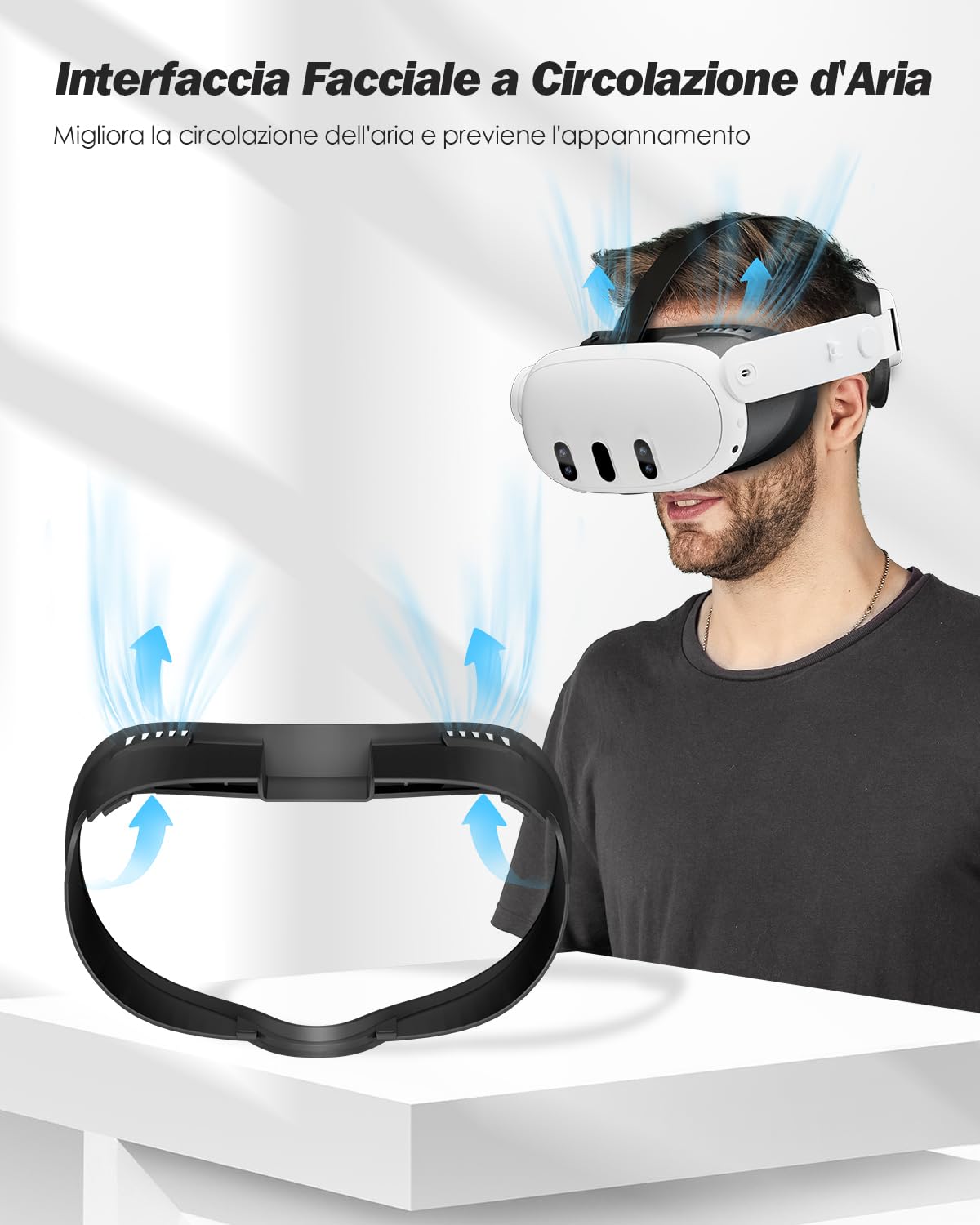 SUPERUS Interfaccia Facciale e Face Cover Pad per Meta Quest 3 - Accessori VR compatibile con Meta/Oculus Quest 3, Cuscino in Pelle PU Morbida Anti-Luce per Quest 3