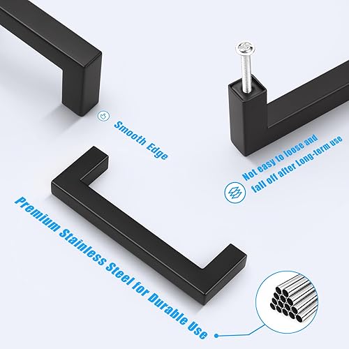 Miniatura 5 de KNOBWELL Paquete de 50 manijas de gabinete de cocina color negro mate de 4 pulgadas, distancia de agujeros de 4 pulgadas, tiradores de cajón negros