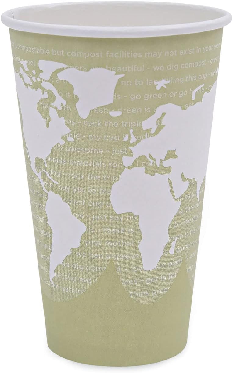 Eco-Products World Art Renewable and Compostable Hot Cups - 16 oz - Case of 500