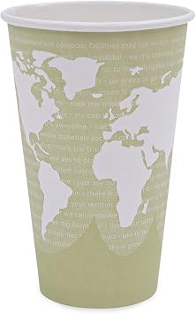 Eco-Products World Art Renewable and Compostable Hot Cups, 16 Oz, Moss, 50/Pack