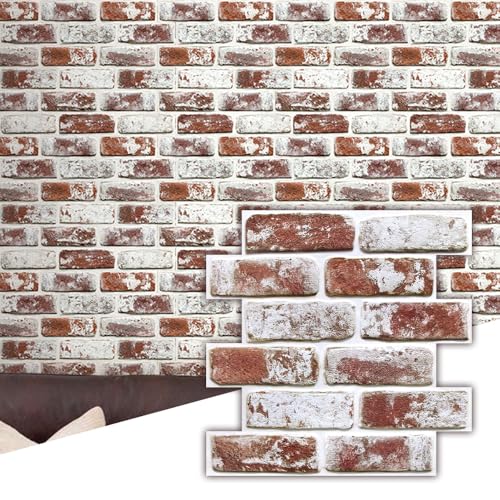 Commomy 10 Pcs 3D Brick Peel and Stick - 11.8'' x 11.8'' Small Size Ultralight PVC Red Faux Brick Wallpaper Textured Wall Paneling for Backsplash,Kitchen,Living Room,Bedroom,RV, Interior Wall Tiles