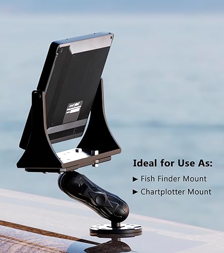 Miniatura 3 de VAZESWIN Soporte de buscador de peces de aleación de aluminio con placa rectangular de bola de tamaño B de 1 pulgada y base redonda, brazo mediano