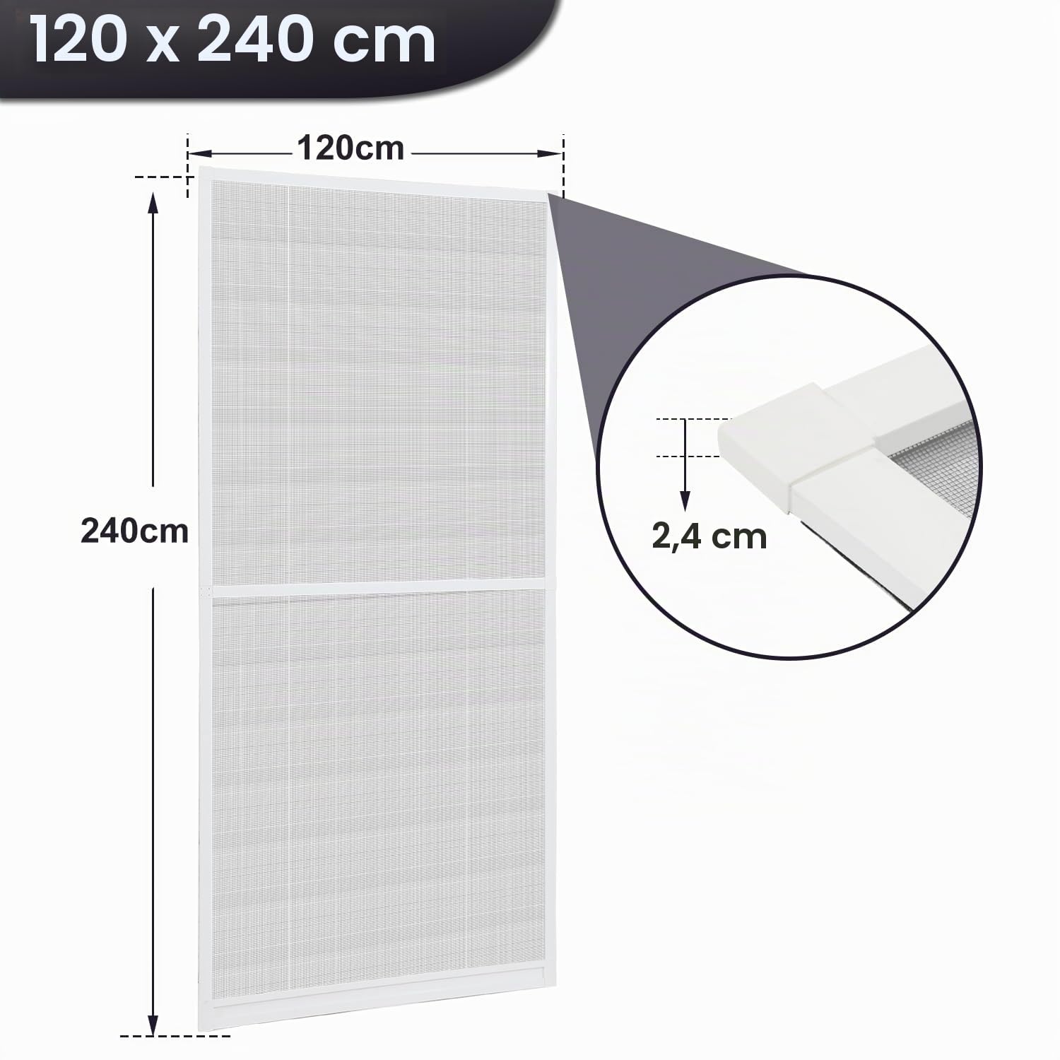 Mosquitera para puerta con marco de aluminio, 120 x 240 cm, para balcón, mosquitera blanca como kit de bricolaje, mosquitera para terraza