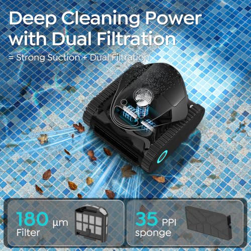 Image of C1 Cordless Robotic Pool Cleaner with 180Mins, Wall Climbing & Waterline Cleaning, Long Runtime, Dual Layers, Automatic Pool Vacuum with APP, Multi Cleaning Modes and Paths, Obsidian