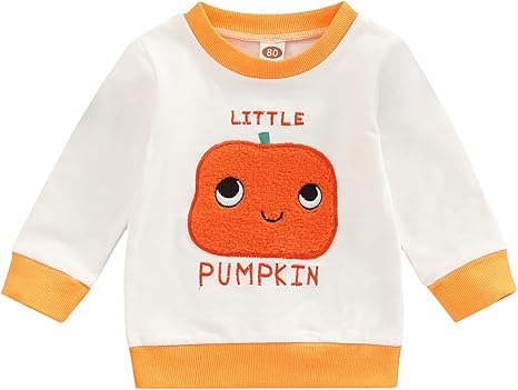 Loalirando Baby,Clothing,Baby Boys 0-24m,Hoodies & Tracksuits,Sweatshirts Newborn Baby Boys Halloween Pumpkin Sweatshirt Child Patch Embroidered Cartoon Long Round Neck Pullover Top (White , 4-5 Years )