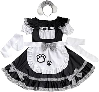 Plus Size Anime French Maid Apron Costume With Cat Ears & Gloves - Lolita Cosplay, Fancy Dress French Maid Costume - Foto 4