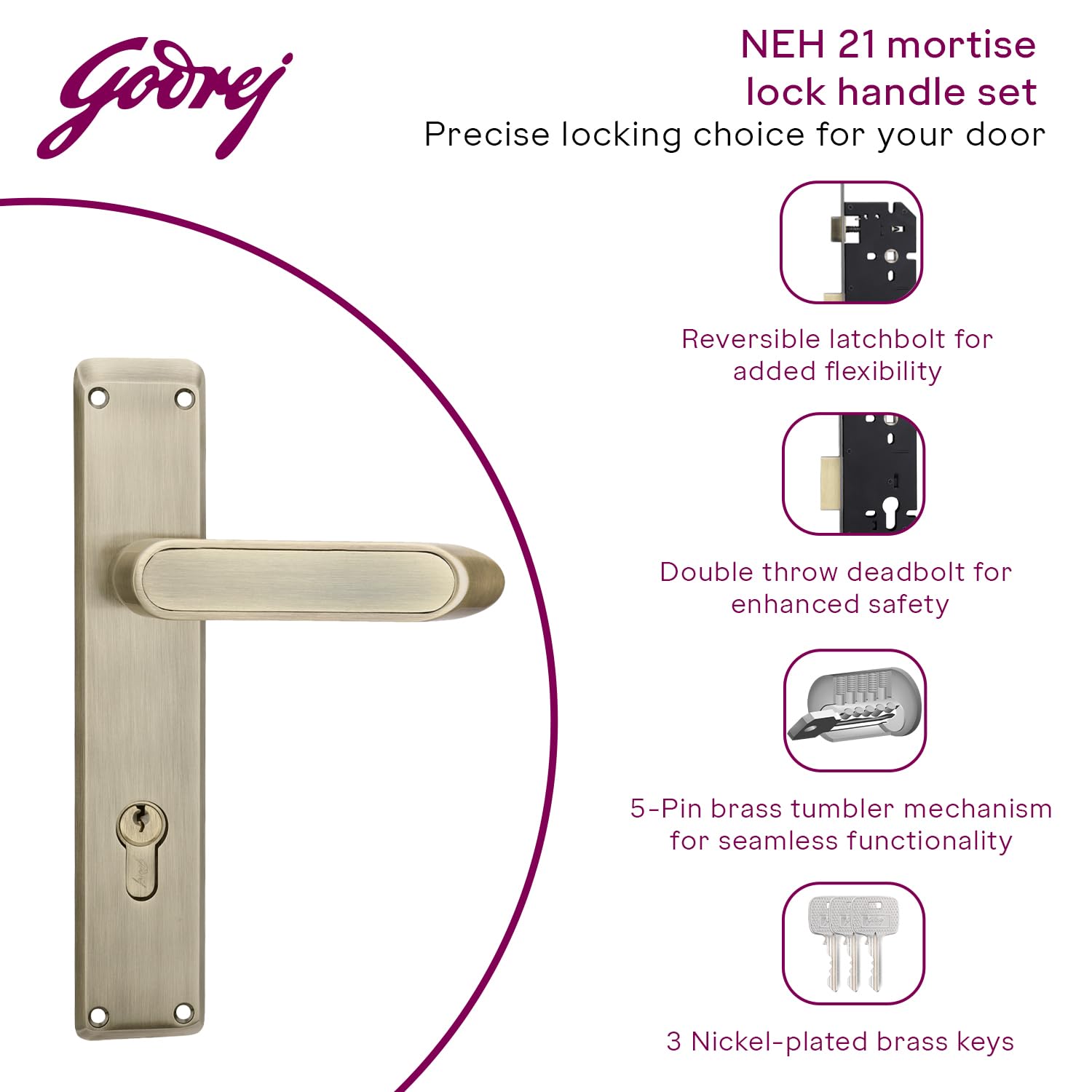 Godrej Mortise Lock - Antique Brass Security Lock -4 Godrej Mortise Lock - Antique Brass Security Lock -4