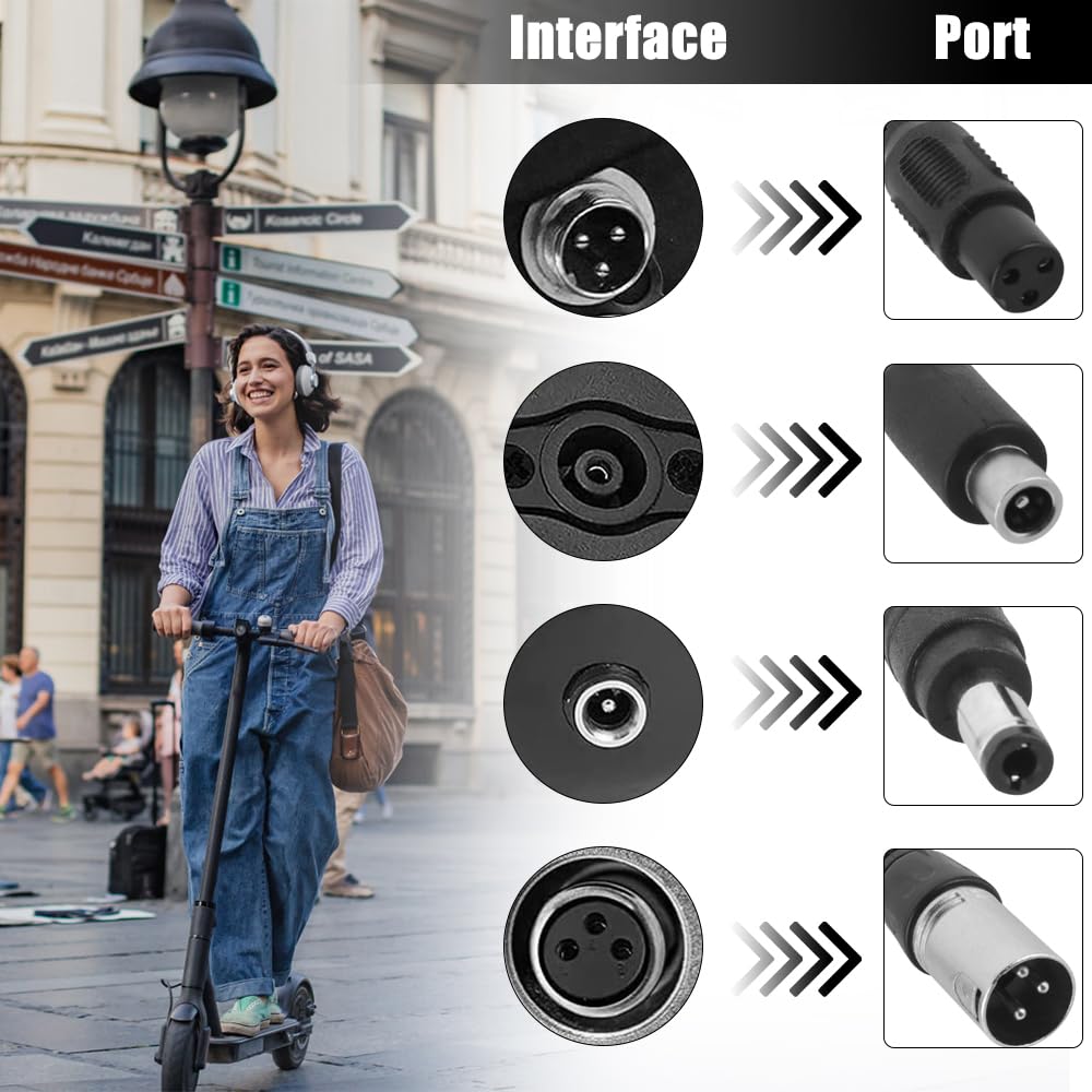 Caricatore Monopattino Elettrico, 42V 2A AC Caricatore Hoverboard con 4 connessioni, Caricabatterie Adattatore di Alimentazione, per Scooter Elettrico, Hoverboard, Bicicletta Elettrica