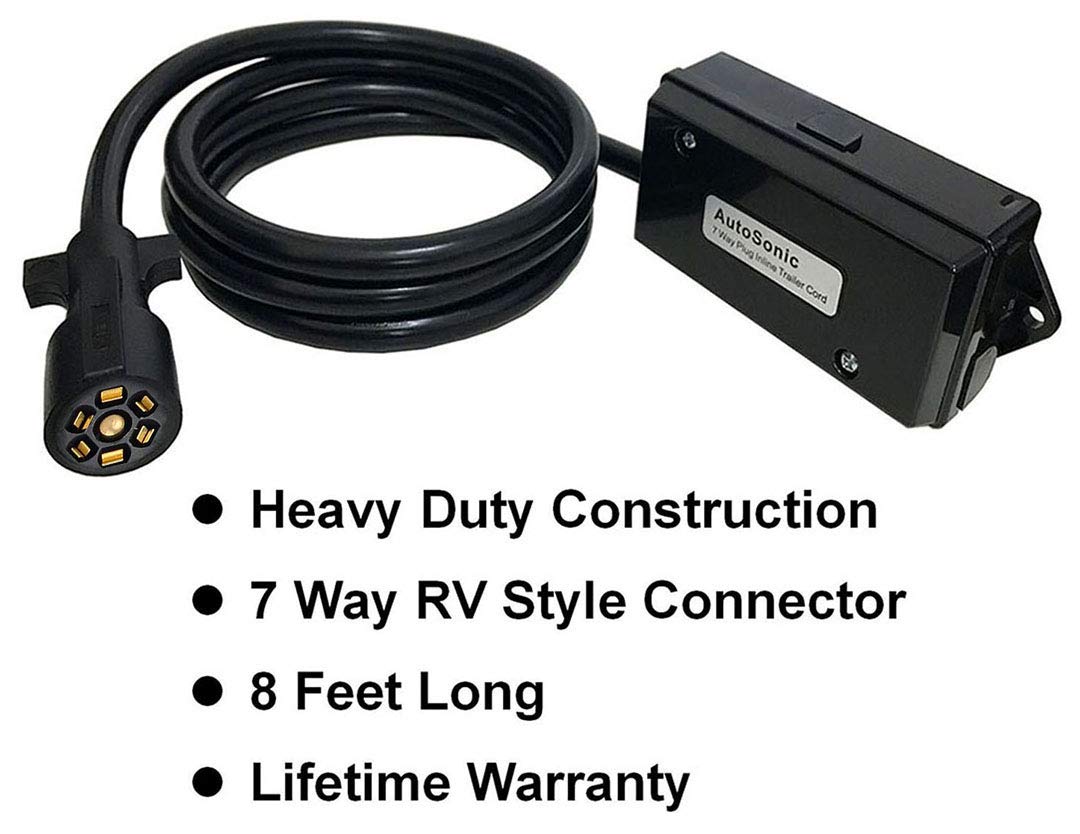 Amazon.com: AutoSonic 7 Way Trailer Plug Cord RV-Style Trailer Connector  with 7 Pin Plug, Heavy Duty Cable with Junction Box, Trailer Lights Wiring  Kit, 8 Feet Long : Automotive