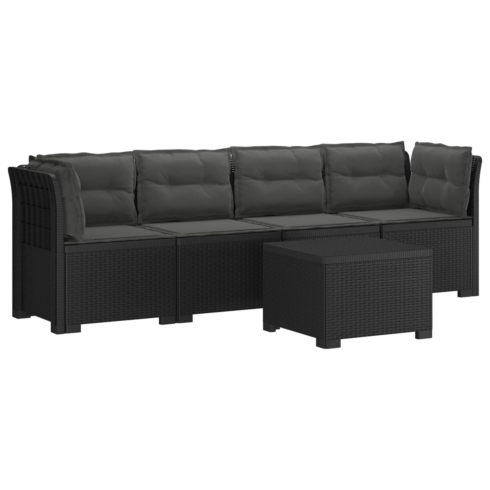 Set da giardino, 4 posti, effetto rattan, colore: antracite | Set lounge modulare per esterni in robusta plastica PP con cuscini e tavolo per terrazzo, balcone o veranda.