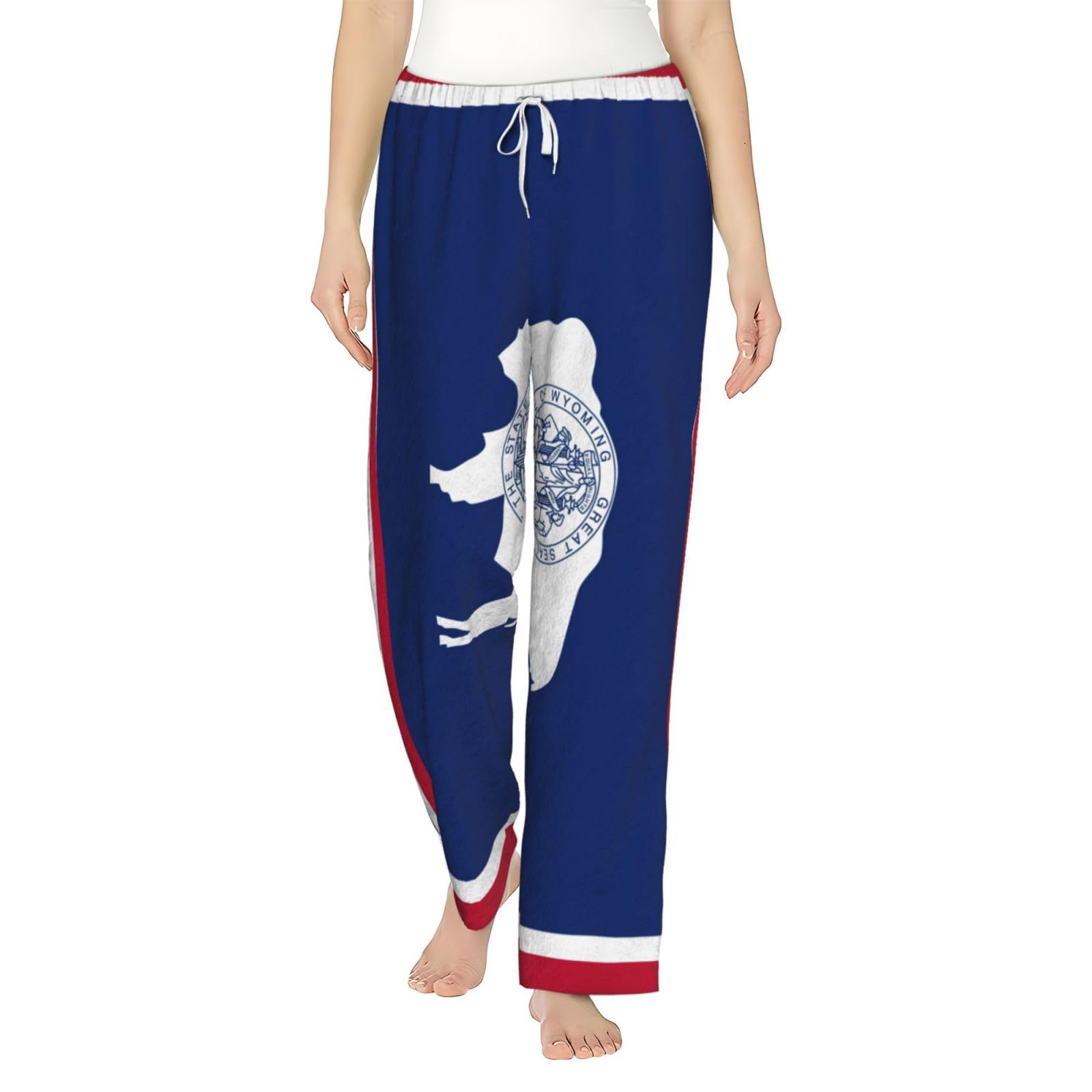 Wyoming Damen-Schlafanzughose mit Staatsflaggen-Druck, Flanell, warm, bequem, Lounge-Schlafhose für Urlaub und Weihnachten