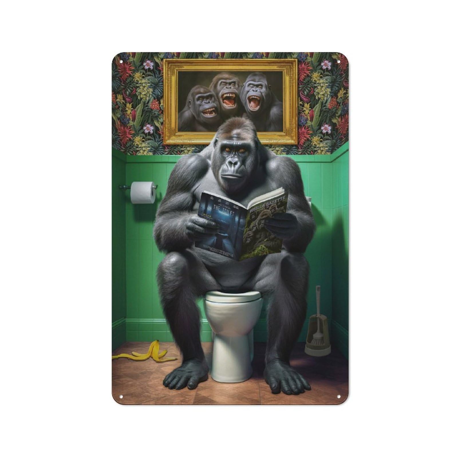 Gorilla on The Toilet Rustic Metal Plaque 30x20cm for Studio Or Craft Room, Housewarming Present for People Styling Studio And Craft Room