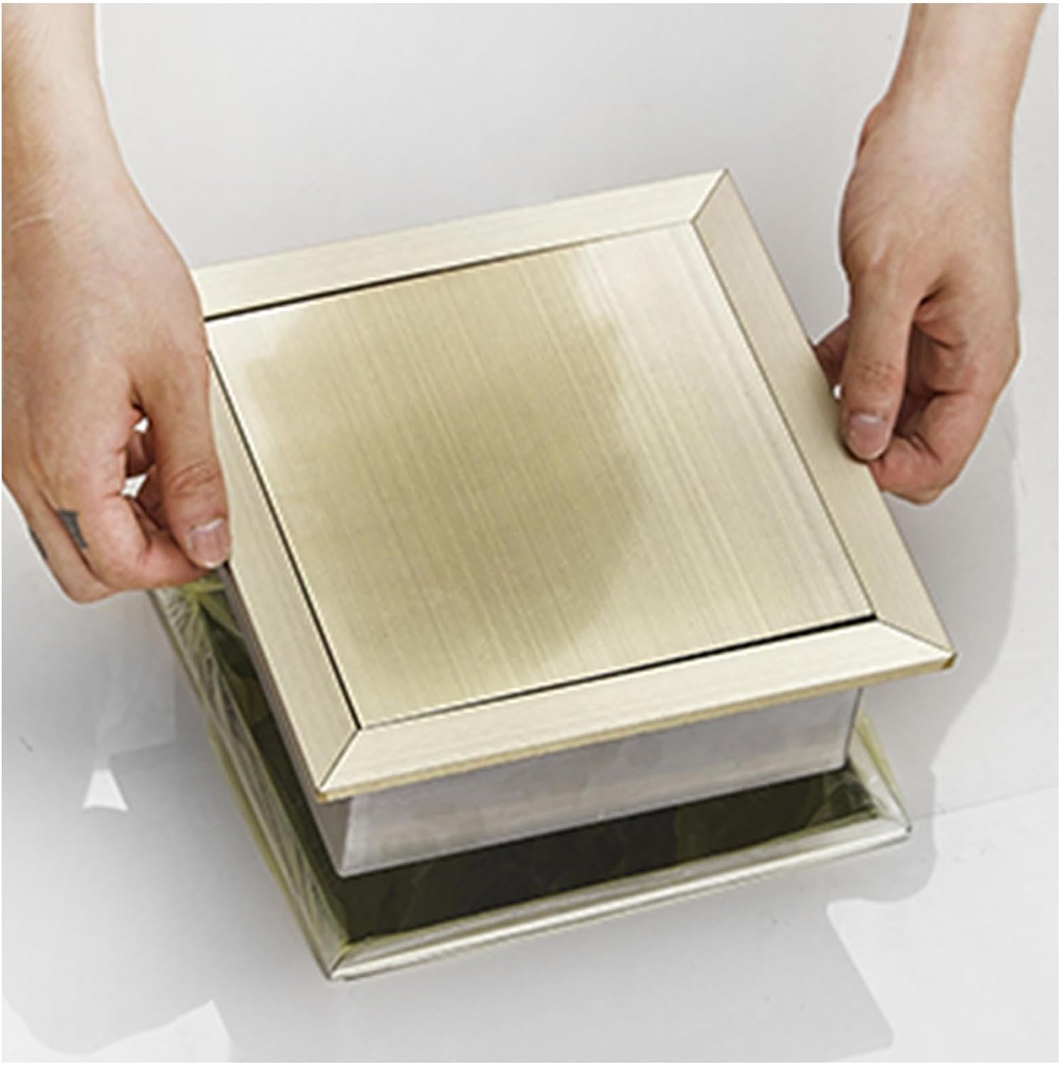 Built-in Trash Can Lid, Flexible Swing Cover for Kitchen Countertops, Office, and Restaurants (Gold Lid + Bucket)