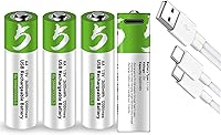 Vista 8 de Paquete de 4 pilas AA, pilas AA recargables, 2600 mwh con cable de carga USB tipo C 4 en 1, baterías de litio doble A, batería AA de 1.5 V, potencia