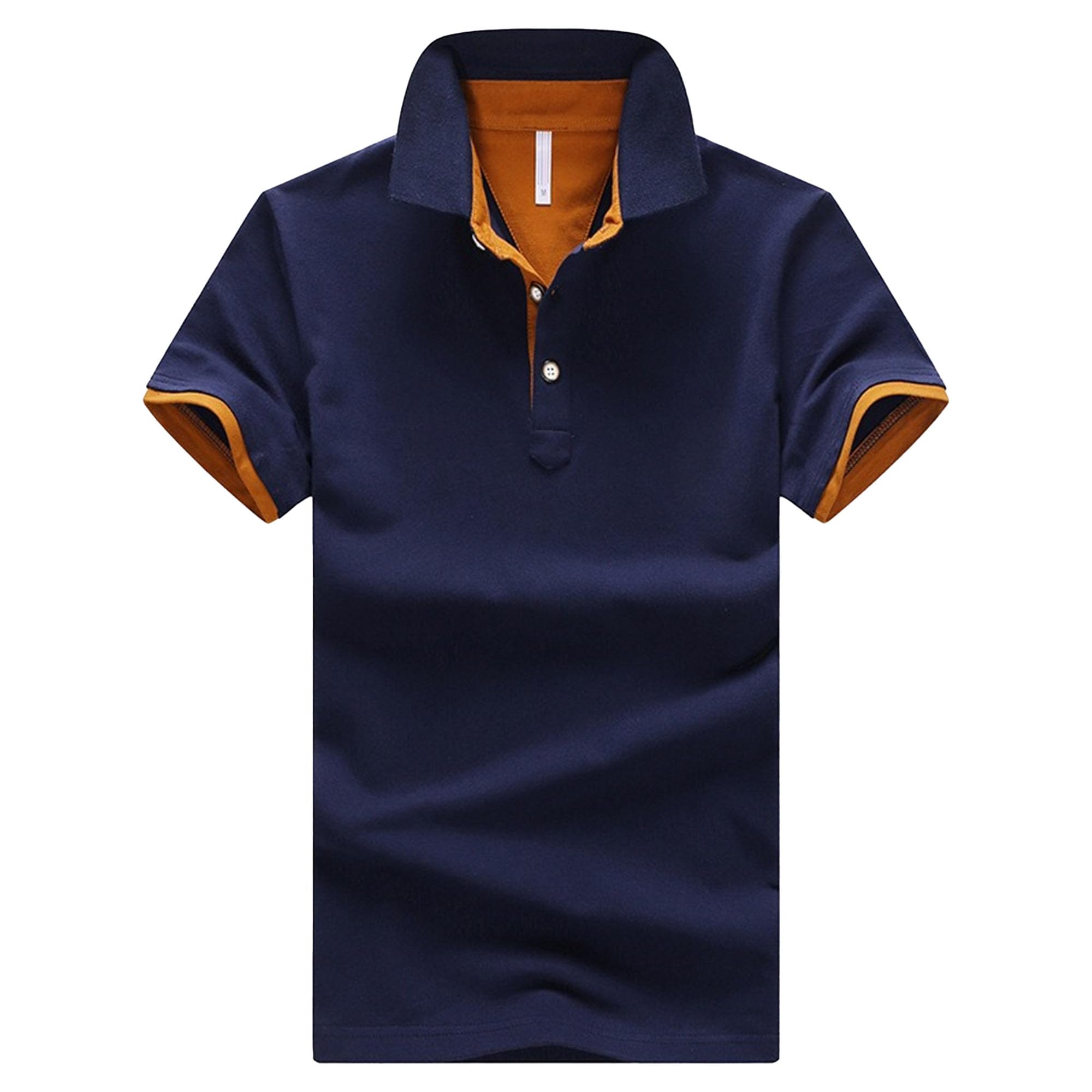 Men Lapel Breathable Work Polo Shirt Quarter Button Slim Trendy T Shirts Summer Color Block Cool Pullover Tops (Blue Orange,Large)