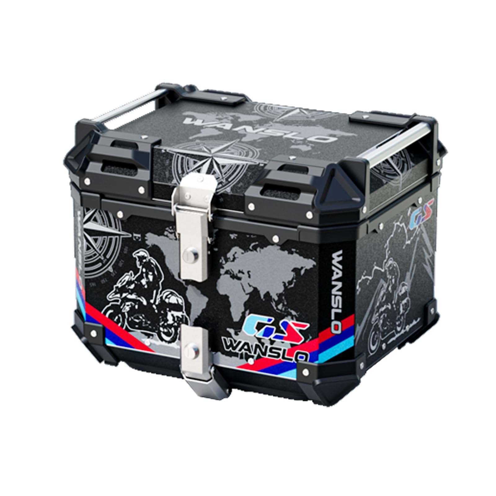 45L 55L Motorcycle Top Case Tail Box thick Aluminum Sports Graffiti Style Waterproof Trunk luggage Top Box Helmet Box with Security Lock （black） (45L)